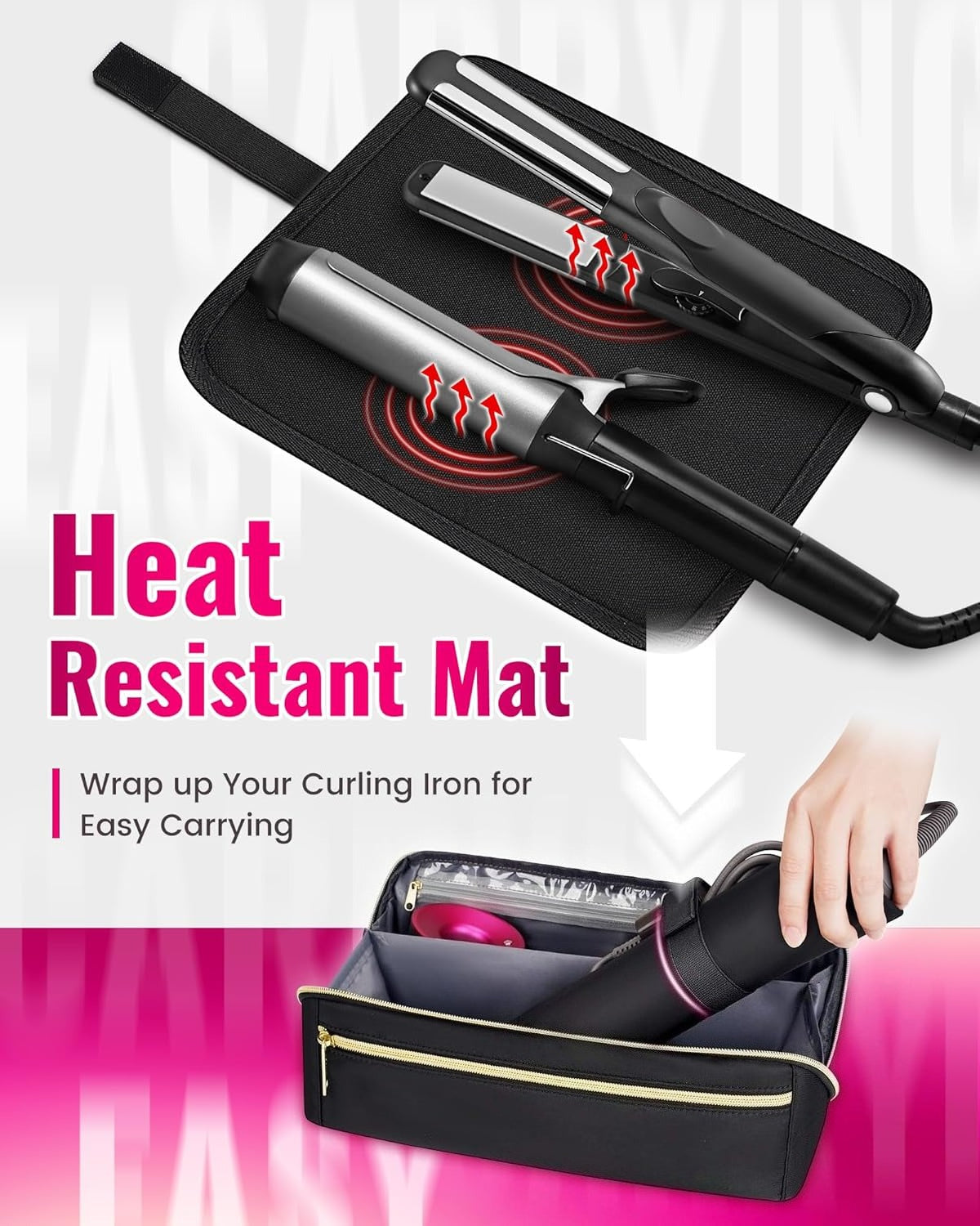 Hot Hair Tools Travel Bag with Separate Heat Resistant Mat,Hair Accessories Organizer for Flat Irons