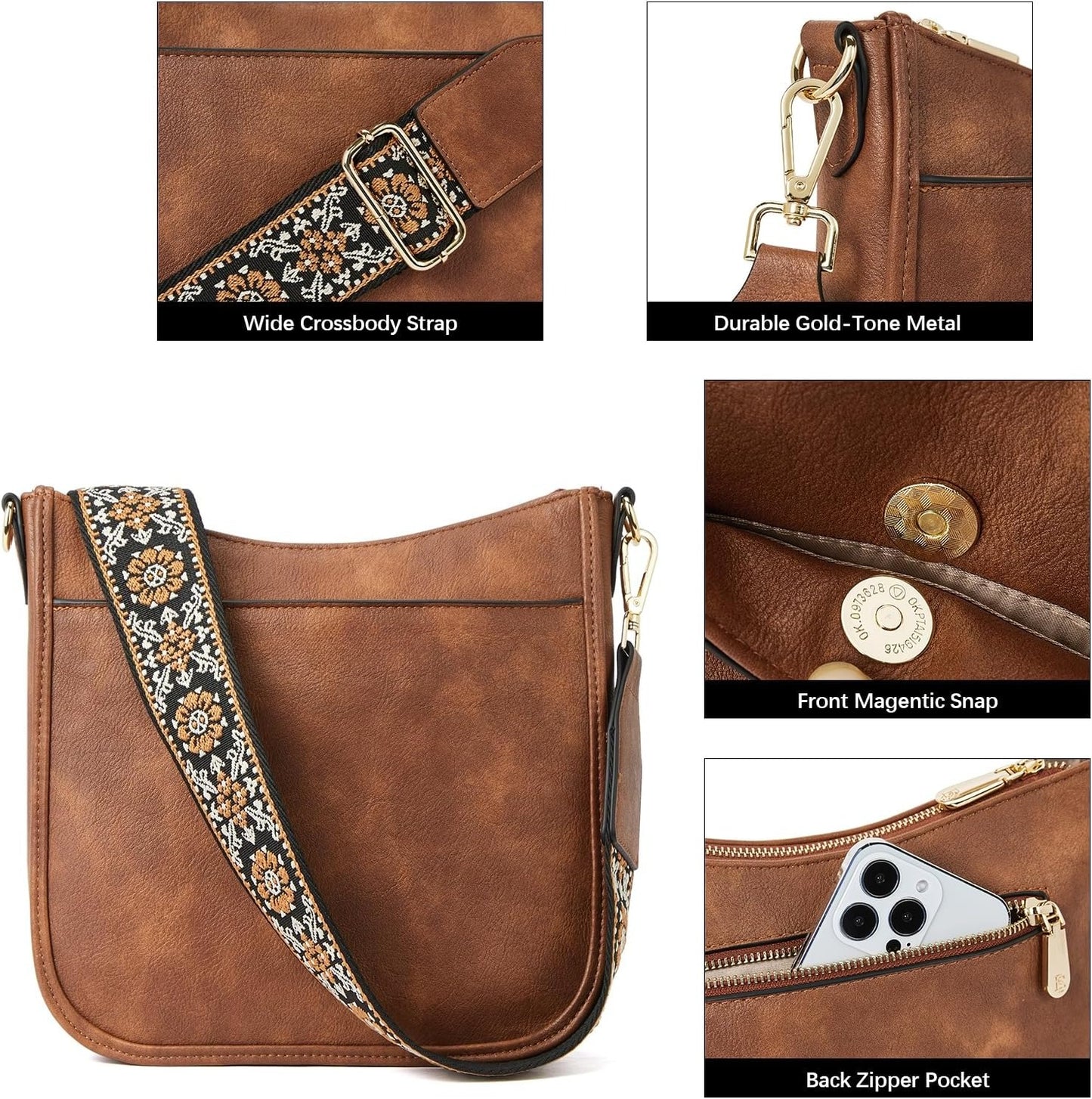 Crossbody Bags for Women Trendy Vegan Leather Hobo Purses Shoulder Handbags With Wide Shoulder Strap