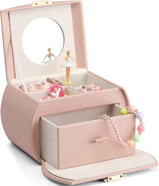 Jewelry Box for Girls with Drawer, Music Box with Ballerina and Stickers for Birthday Bedroom Decor