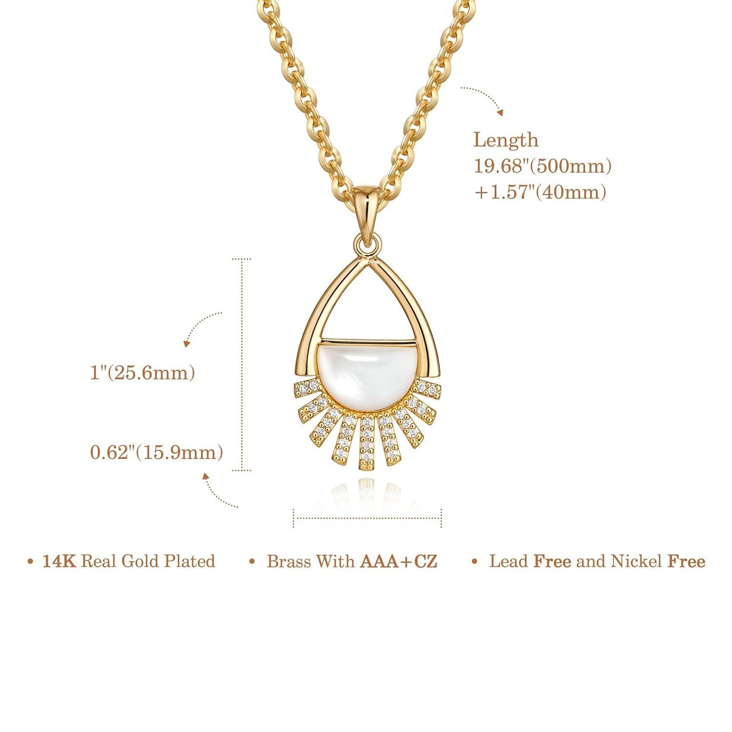 14K Gold MOP Necklace - Heart/Cross/Teardrop Pendant, Delicate Women's Jewelry Gift