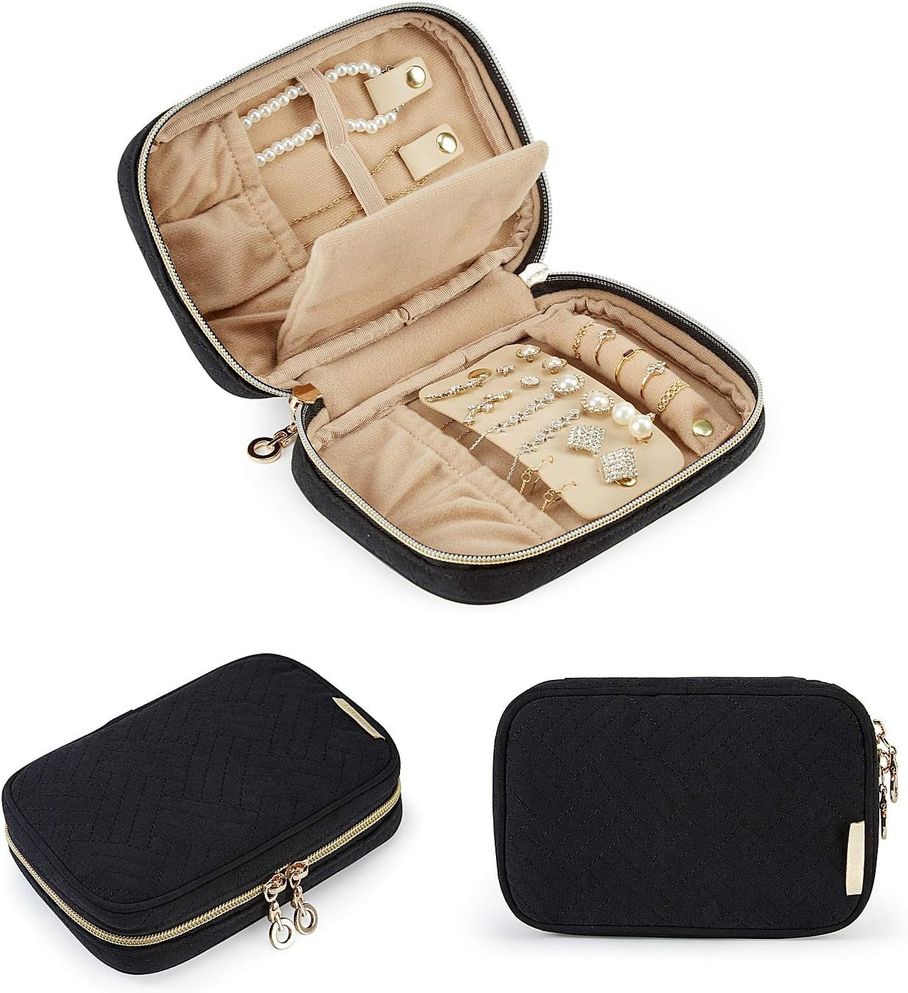 Jewelry Organizer Bag Travel Jewelry Storage Cases for Necklace, Earrings, Rings, Bracelet, Black