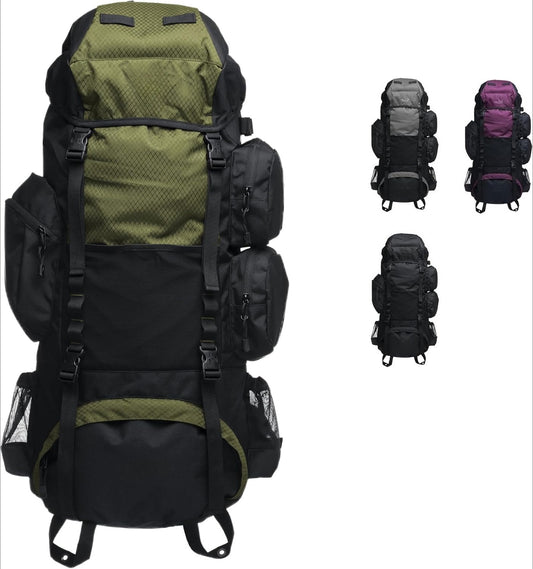 65L Internal Frame Backpack for Hiking, Camping, Backpacking, Rain Cover Included, Olive