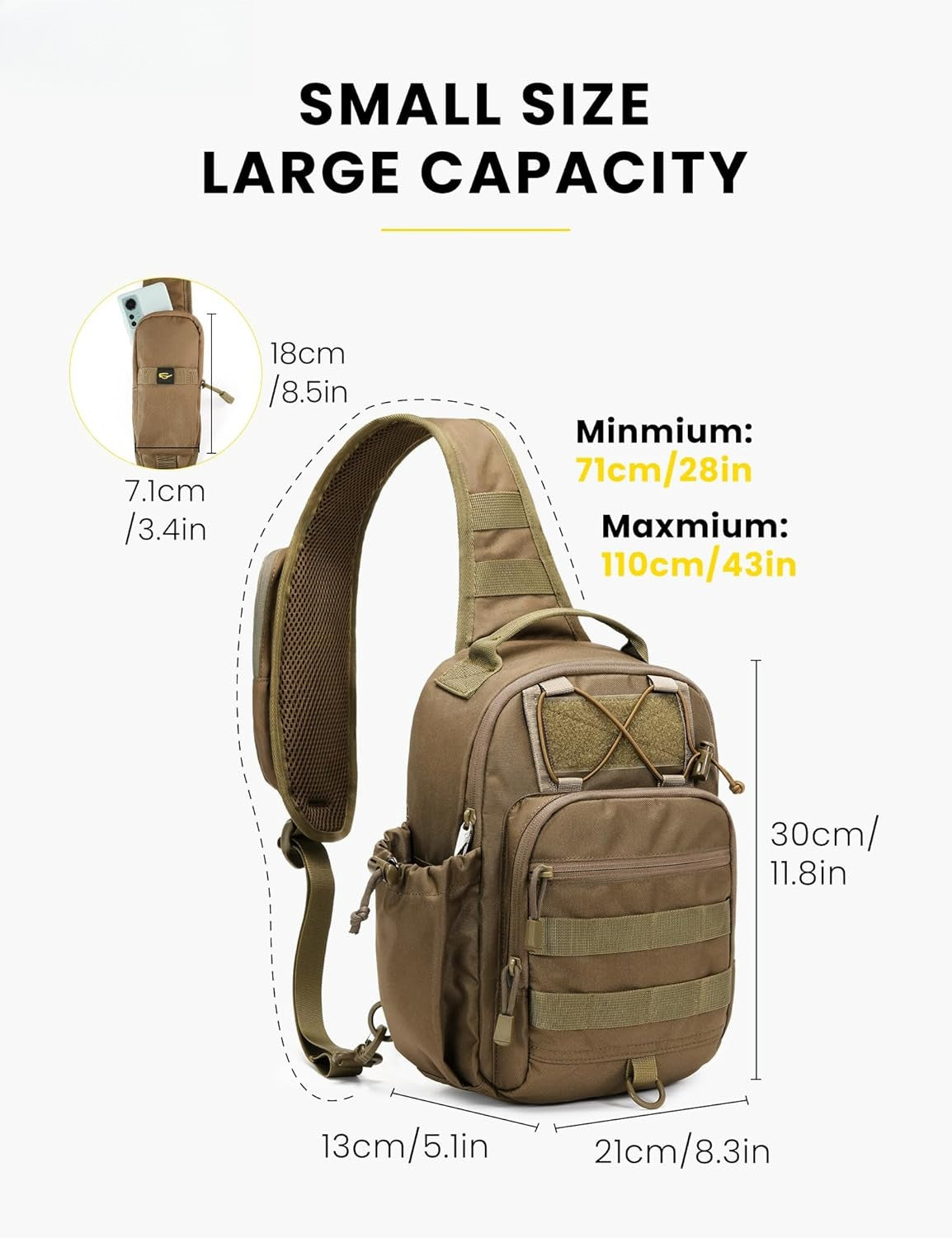 Anti-theft Tactical Sling Bag RFID Military Shoulder Bag with Phone Pack EDC Molle Crossbody Bag