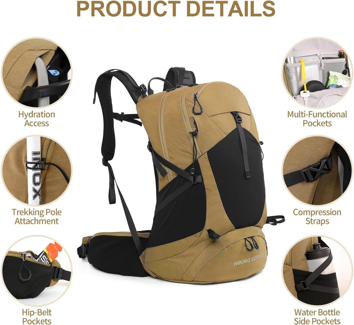 Waterproof Hiking Daypack with 3L Water Bladder and Rain Cover, Lightweight Travel Camping Backpack