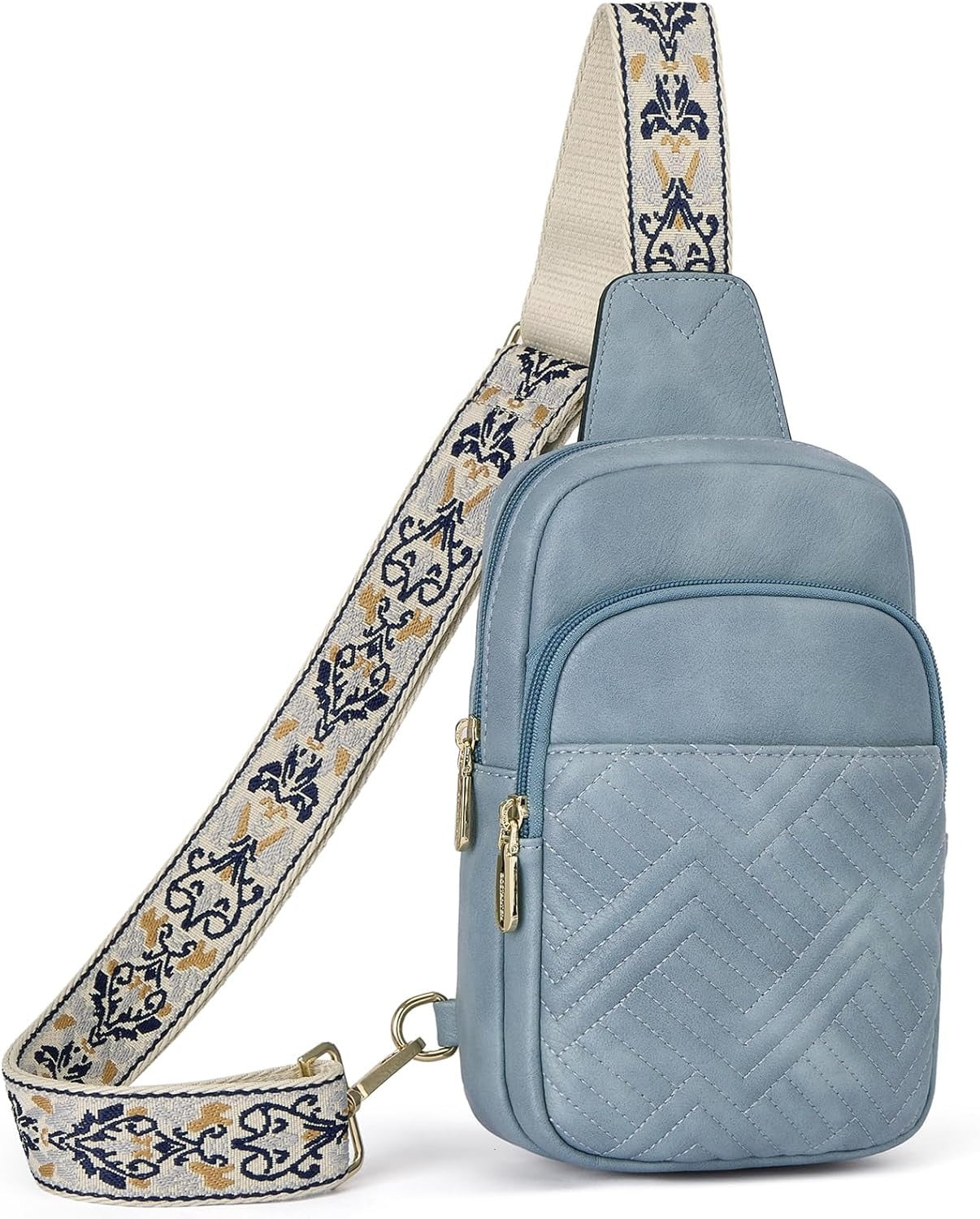 Sling Bag Quilted Crossbody Bags for Women Cross Body Purse Leather Fanny Pack with Adjustable Guitar Strap
