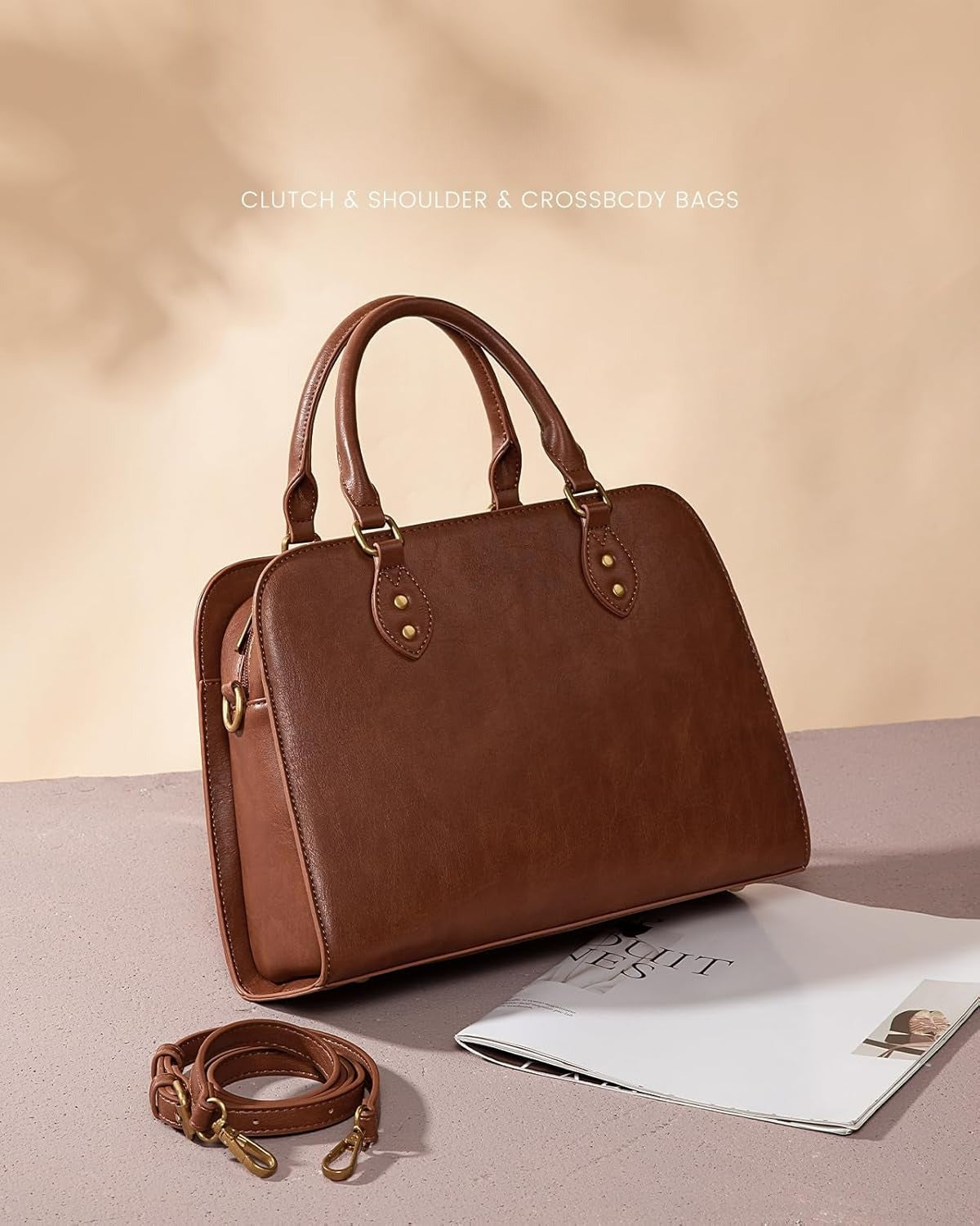 Purses and Handbags for Women, Vintage-Style Leather Top Handle Shoulder Bag Satchel Tote