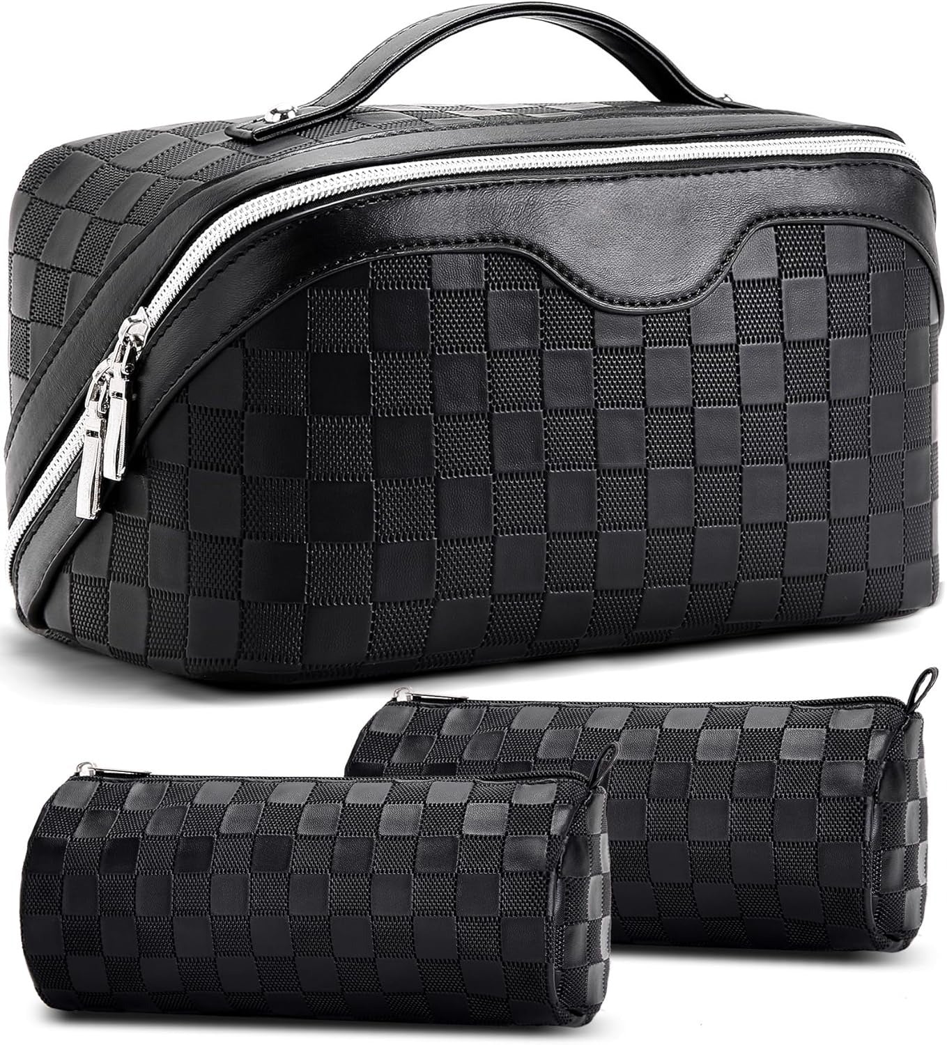 Travel Makeup Bag : 3 count Set Make up Bags for Women with Handle -  with Compartments