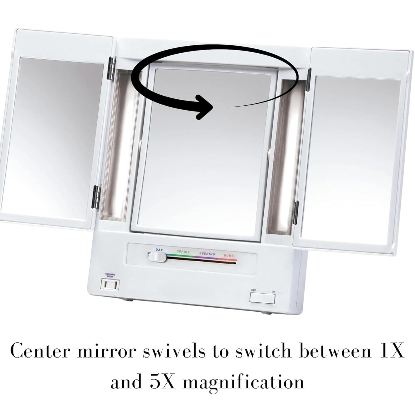 Tri-Fold Two-Sided Makeup Mirror with Lights - Vanity Mirror with 5X-1X Magnification &amp