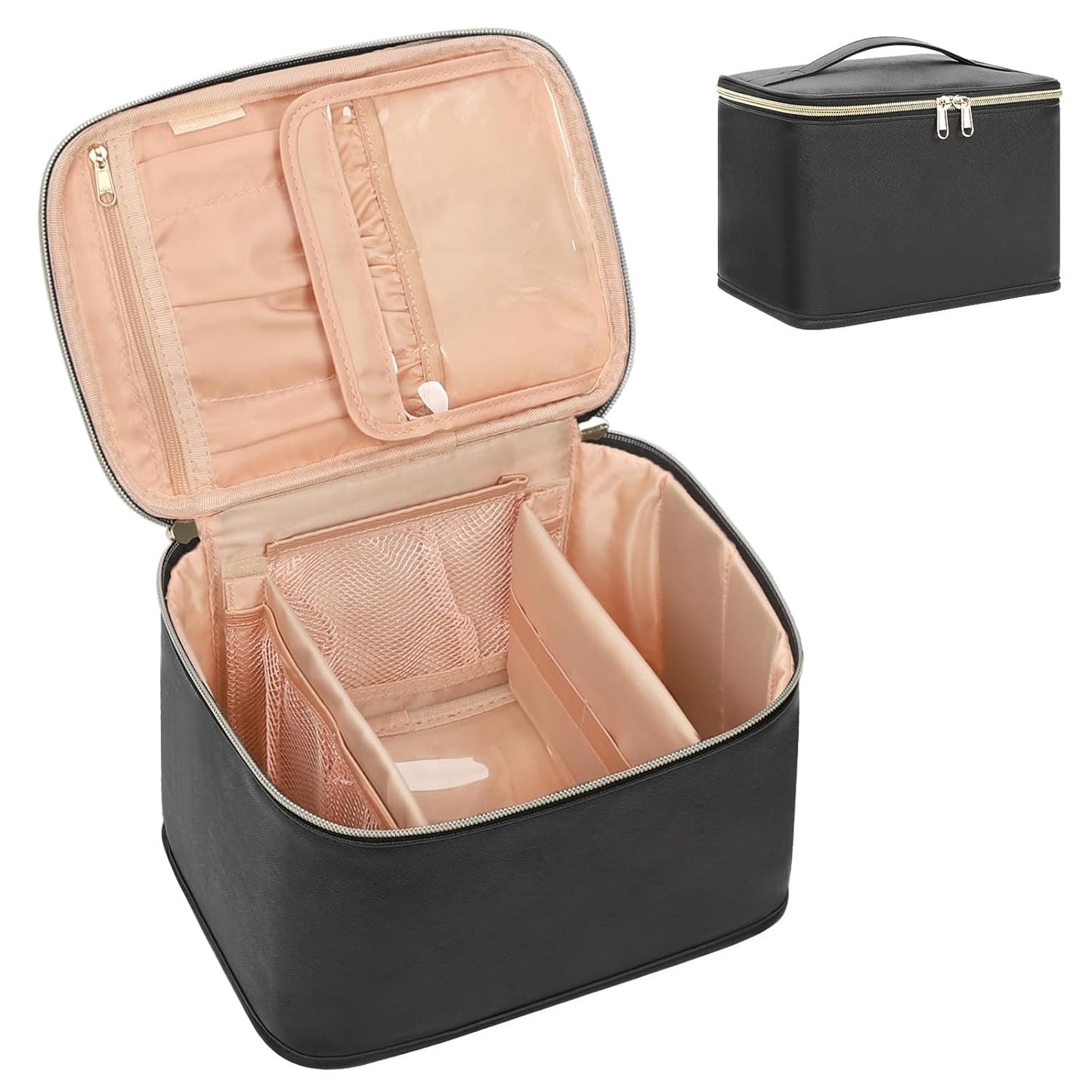 Makeup Bag, Portable Cosmetic Bag,  Makeup Case Organizer,  With Handle and Divider