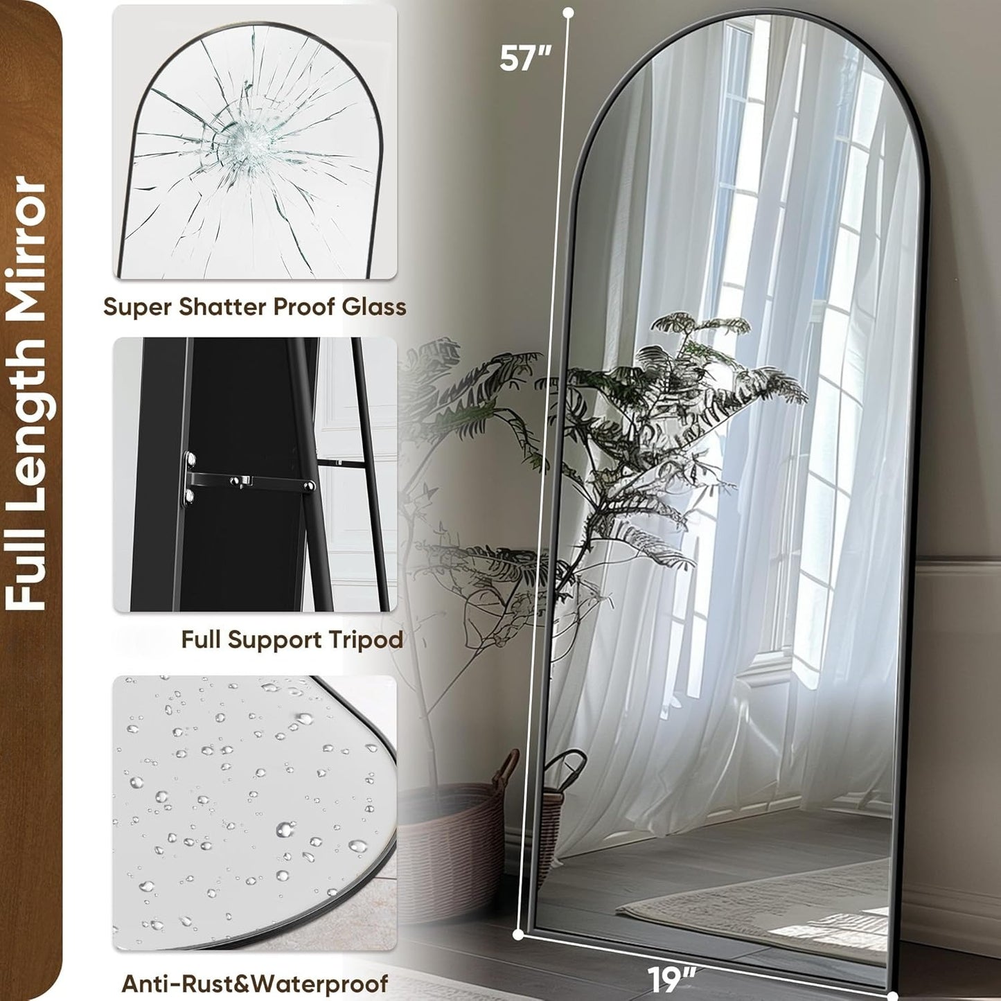 Full Length Mirror, 58"x18" Floor Mirror with Stand, Hanging Mounted Mirrors for Bedroom