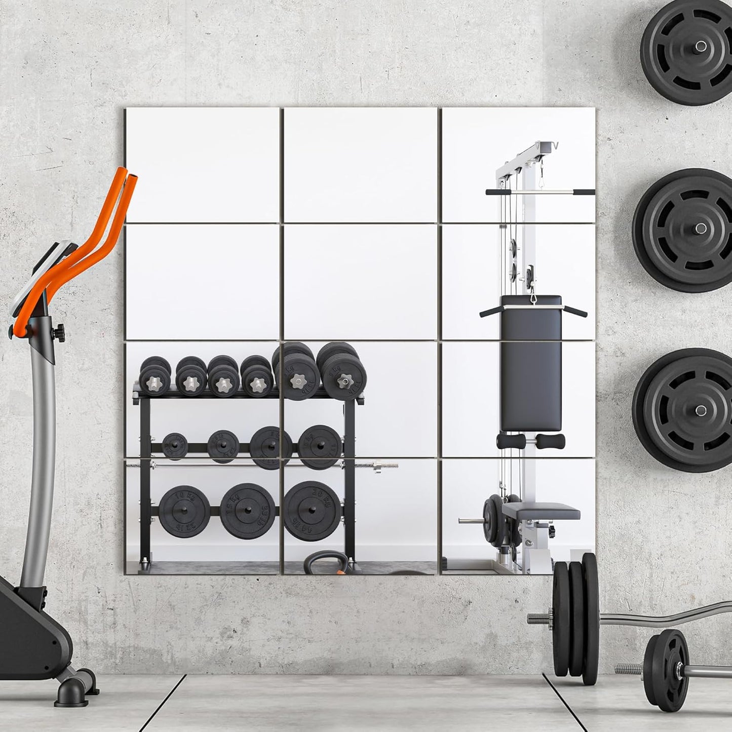 Wall Mirror Tiles, 16"x12"x12count Full Length Home Gym Mirror for Garage, Bedroom,  Over The Door