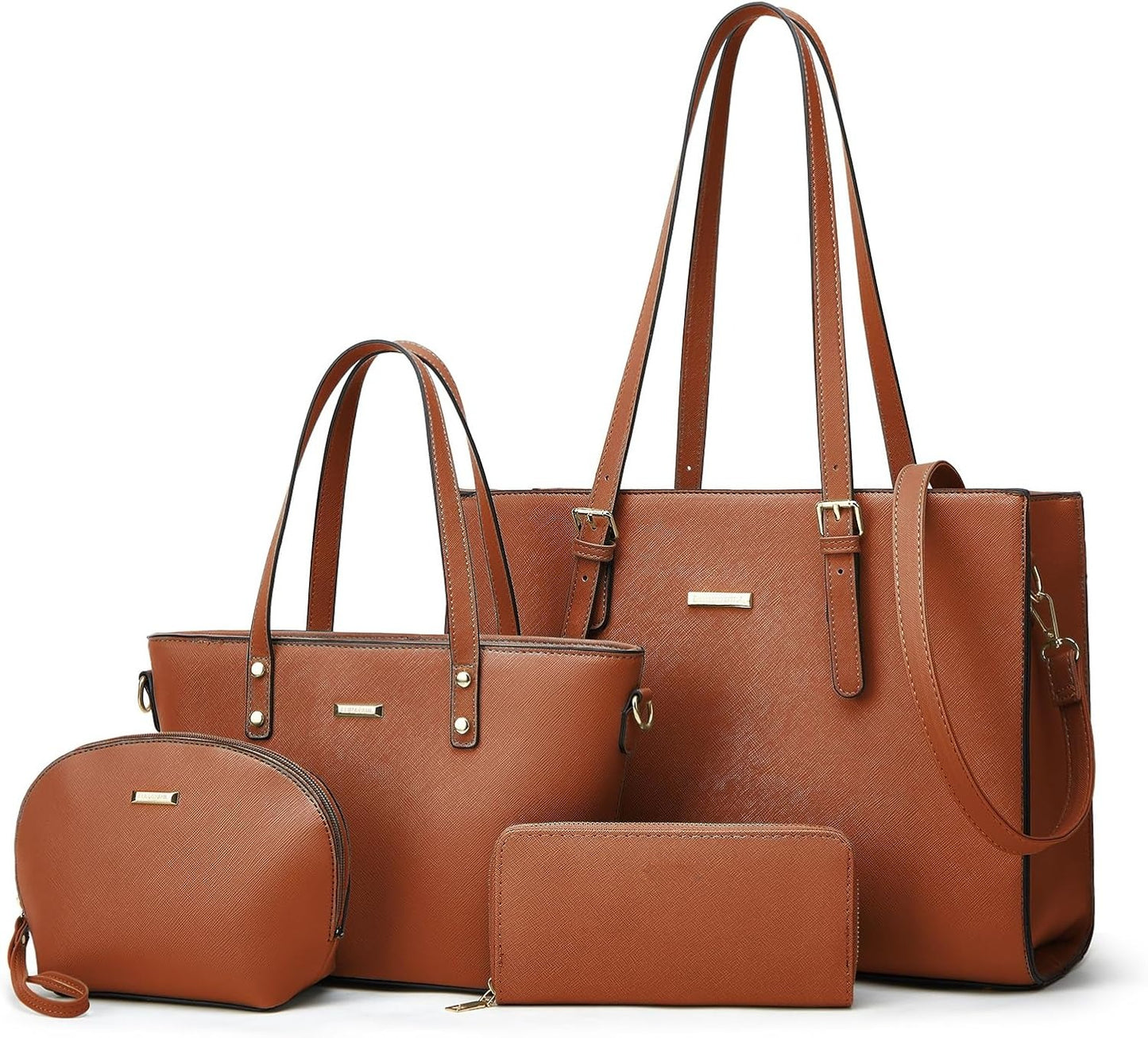 4Pcs Women Fashion Synthetic Leather Handbags Tote Bag Shoulder Bag Top Handle Satchel Purse Set