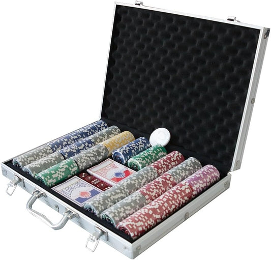 OMOMMD 500 Clay Composite Poker Chips Set with Aluminum Case, Two Decks of Playing Cards, Dealer and Blind Button&5 Dices for Poker, Texas Hold'em, Blackjack, Casino Games at Home