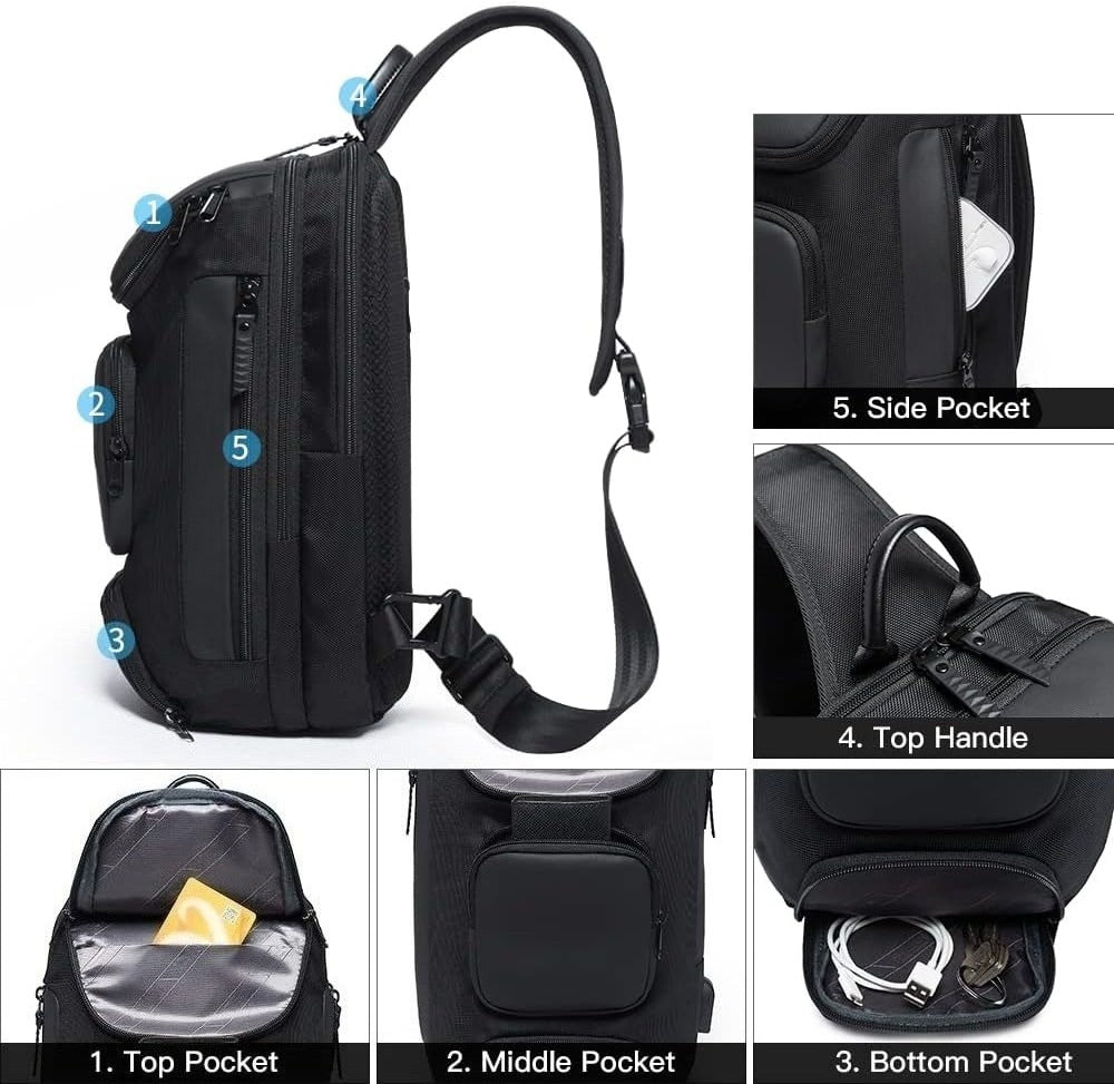 Sling Bag, Waterproof Crossbody Backpack, Shoulder Bag for Men