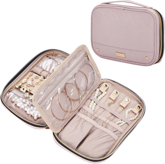 Travel Jewelry Case, Holiday Organizer for Necklaces, Earrings, Rings, Bracelets, Watch, Pink
