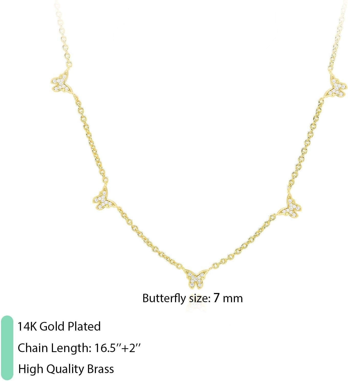 Diamond Necklaces for Women - 14K Dainty Necklace for Women Simple Five Diamond Flower Clover Butterfly Heart Star Necklace Trendy Gold Jewelry