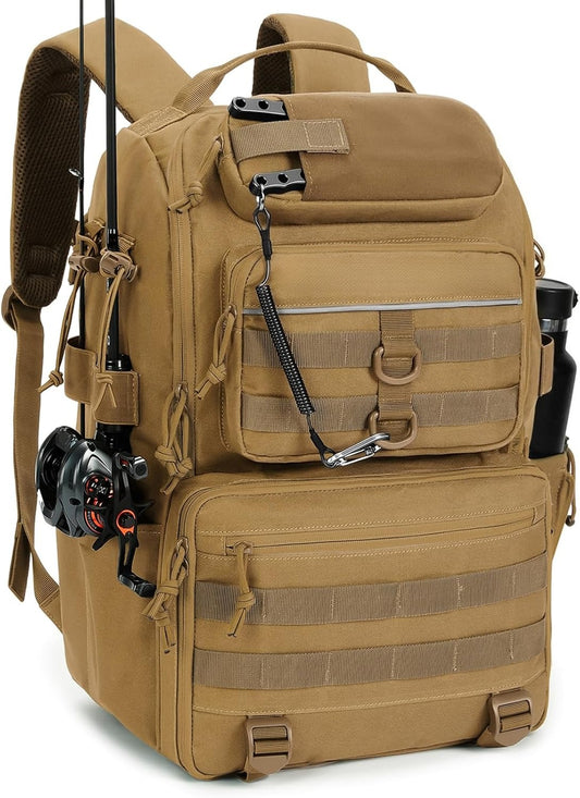 Tackle Backpack Fishing Bags with Rod Holder, 40L Water-Resistant Tackle Box Storage Bag
