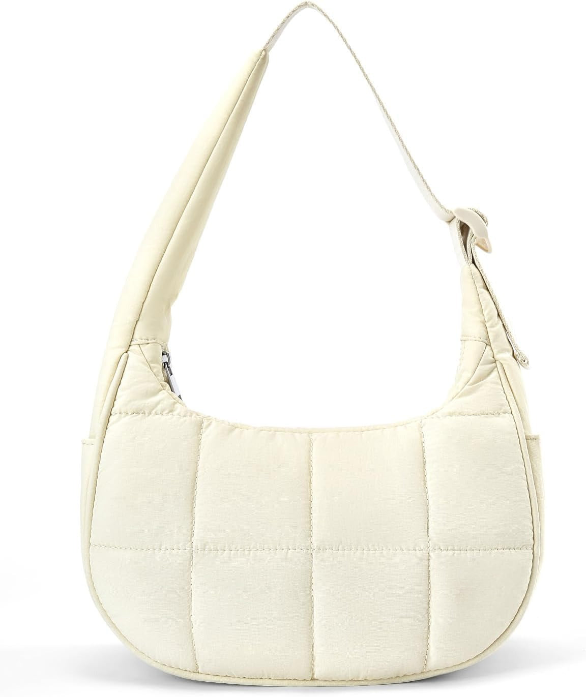 Crescent Shoulder Bag for Women, Nylon Quilted Shoulder Purses, Puffy Handbags with Adjustable Strap