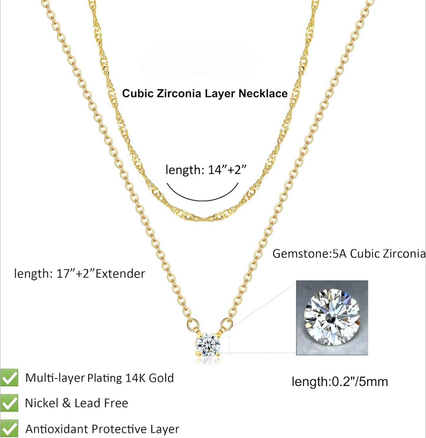 Tewiky Diamond Necklaces for Women, Dainty 14k Gold/Sterling Silver Choker Necklace Simple Gold Plated CZ Jewelry Necklaces for Women Trendy Gifts