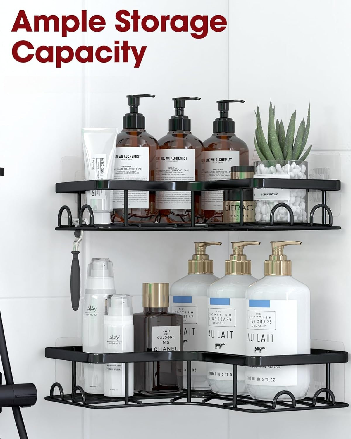 Corner Shower Caddy - 2 Pack, Adhesive Shower Organizers,  with 8 Hooks, No Drilling