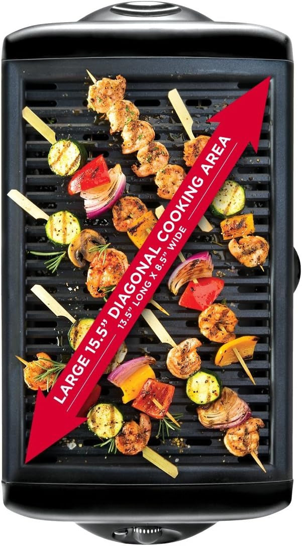 Electric Smokeless Indoor Grill w/ Non-Stick Cooking Surface & Adjustable Temperature Knob from Warm to Sear