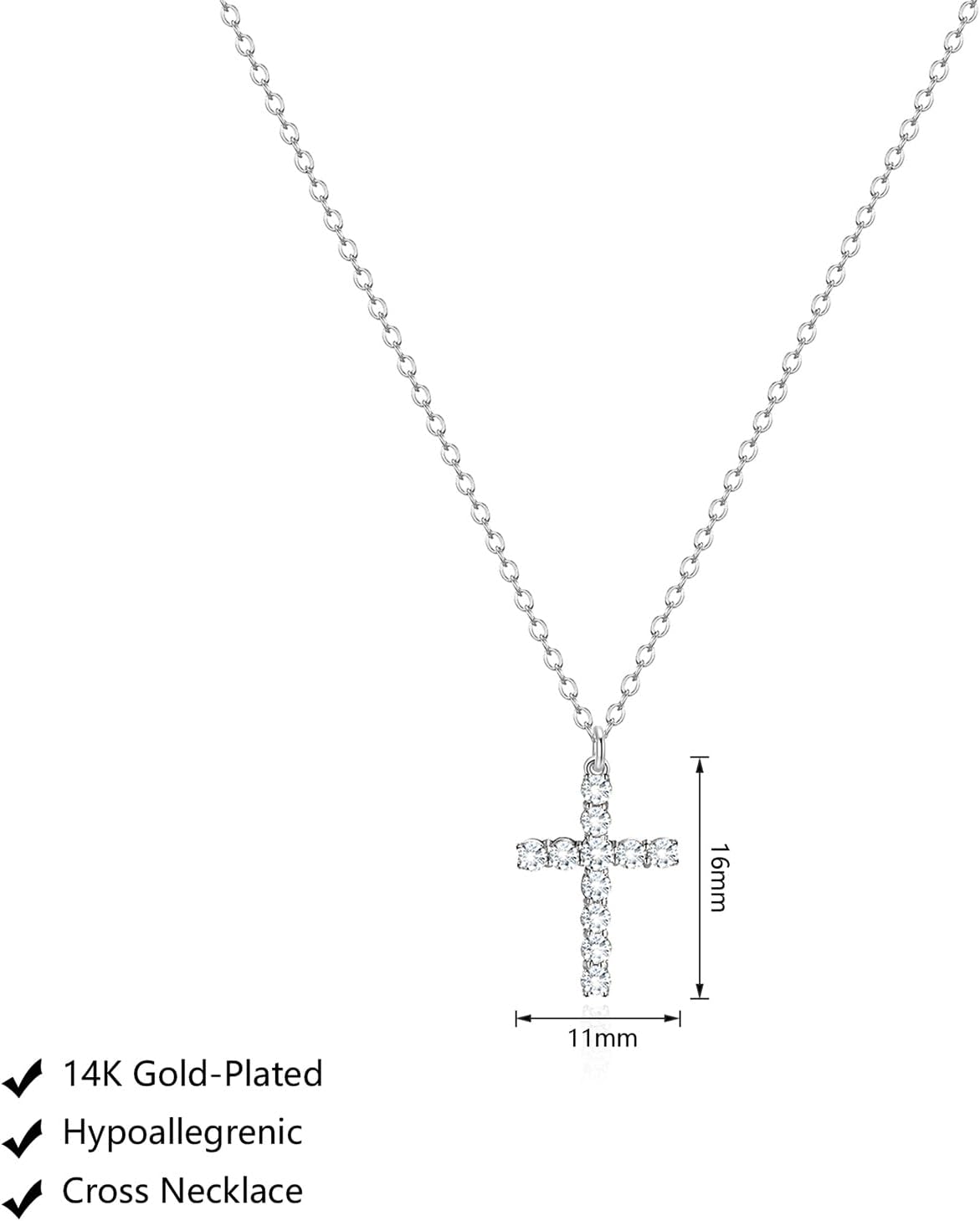 Cross Necklace - 18K Gold/Silver Plated With Cubic Zirconia, Simple Layered Design Dainty Religious Jewelry Gift For Women