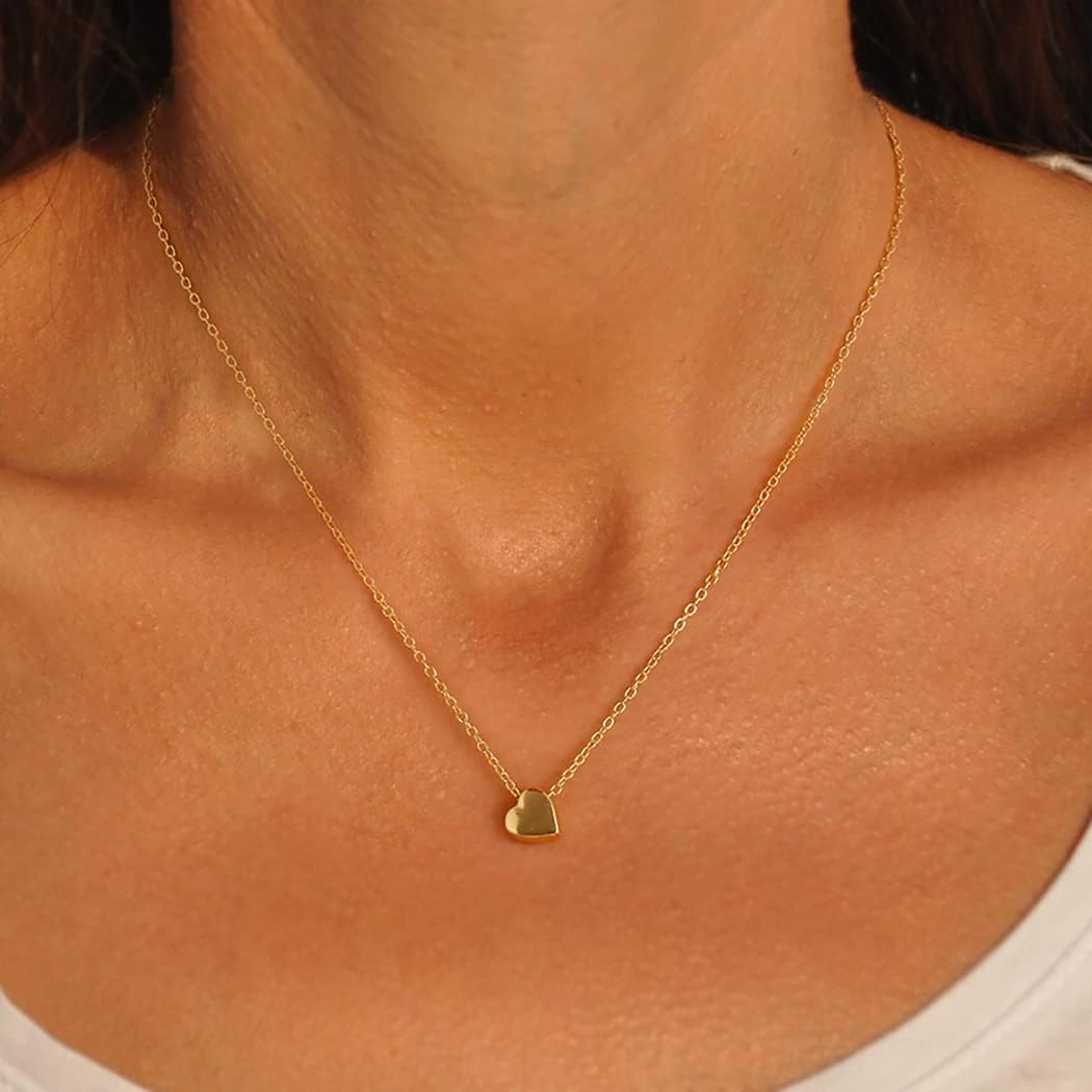 Delicate Heart Pendant Necklace, 14K Gold Plated Dainty Chain, Gift for Women