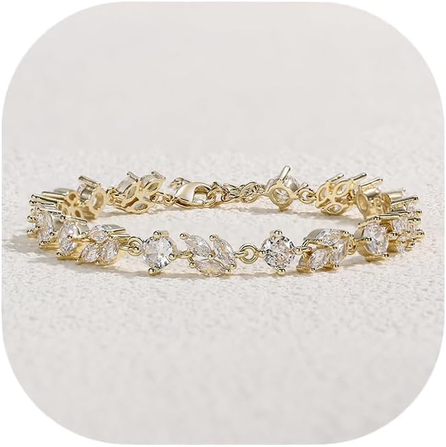 Crysdue Wedding Bridal Link Bracelet for Brides Bridesmaids, Marquise Cubic Zirconia Tennis Bracelets for Women Prom Jewelry