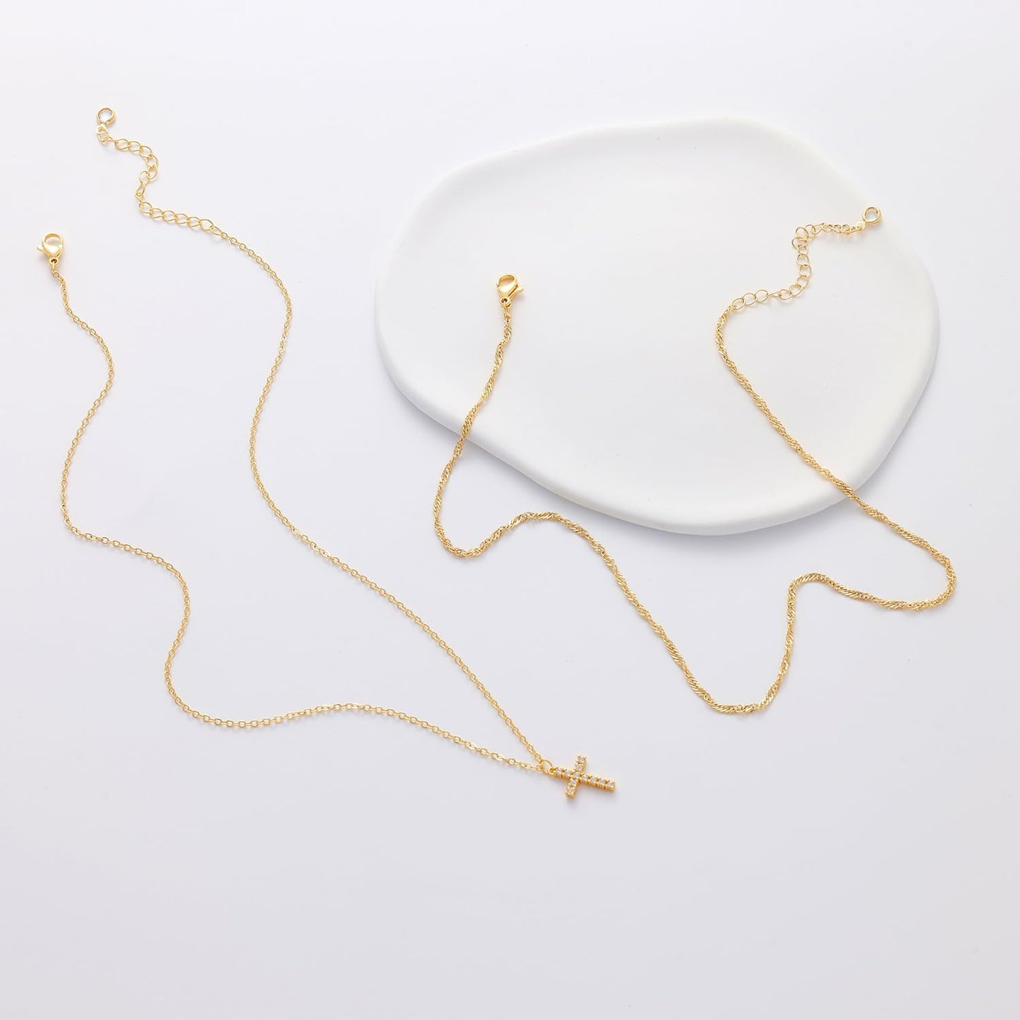 Dainty Layered Cross Necklace: 14K Gold Plated Real Silver Adjustable Choker Gift for Women and Teen Girls