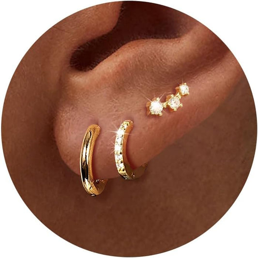 Freekiss 3 Pairs Gold Hoop Earrings Set: Dainty Stud Earrings Trendy Small 14K Gold Plated Hypoallergenic Dangle Cartilage