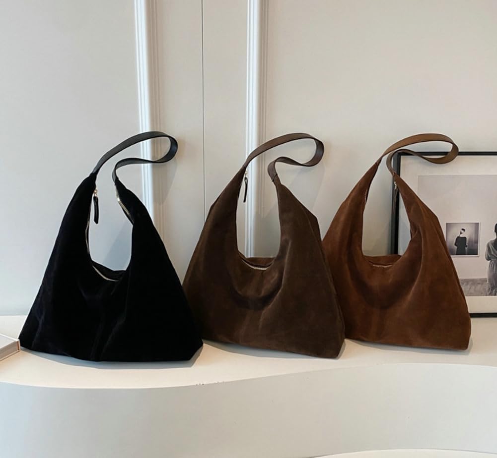 Trendy Suede Crescent Shoulder Bag Women Tote Bag Satchels Crossbody Purse Top-handle Travel Handbag
