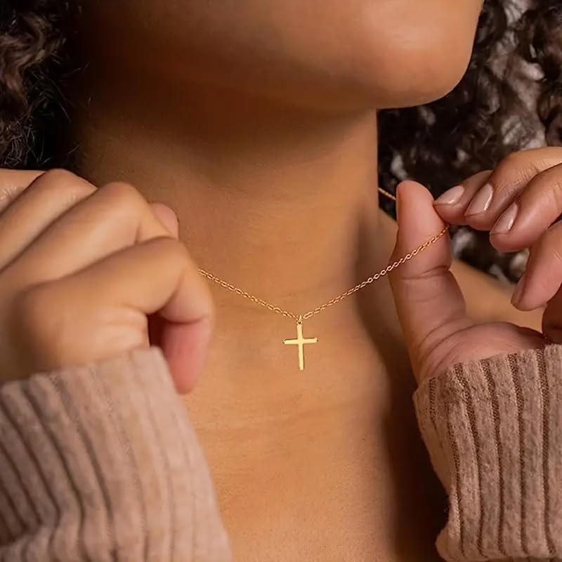 Two-Tone Cross Necklace, 14K Gold & Silver Plated Minimalist Dainty Chain, Religious Gift & Everyday Jewelry for Women