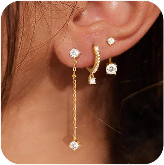 Freekiss 3 Pairs Gold Hoop Earrings Set: Dainty Stud Earrings Trendy Small 14K Gold Plated Hypoallergenic Dangle Cartilage Huggie Hoop Earrings for Women Gold Jewelry for Women Gifts