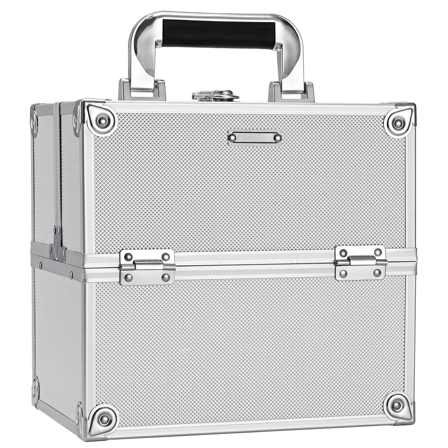 Makeup Organizer Box Portable Cosmetic Travel Case with Lock 4 Trays Aluminum Hard Vanity Box