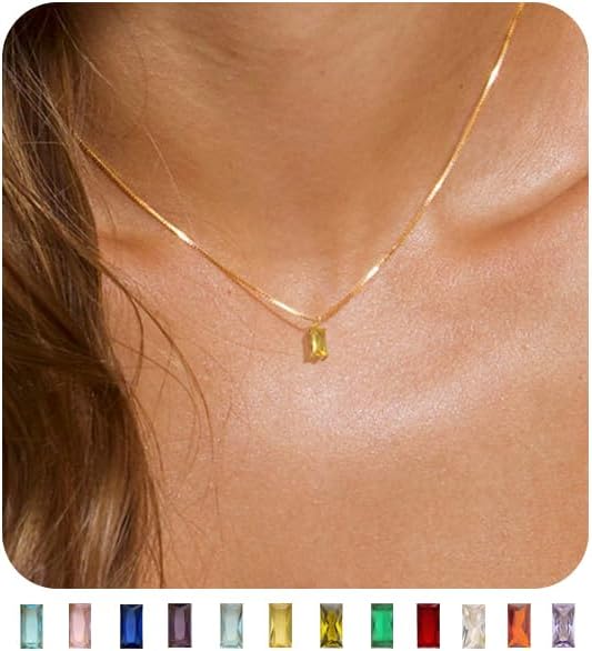 Emerald Birthstone Necklace, 14K Gold Plated Dainty Pendant for Women & Mothers, Green Cubic Zirconia Birthday Gift Jewelry