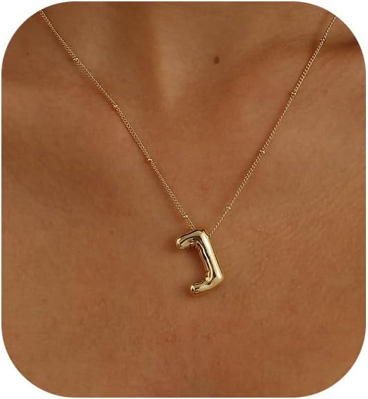 Personalized Bubble Letter Necklace | 14K Gold Plated Custom Initial Pendant - Dainty Chunky Name Jewelry Gift for Her