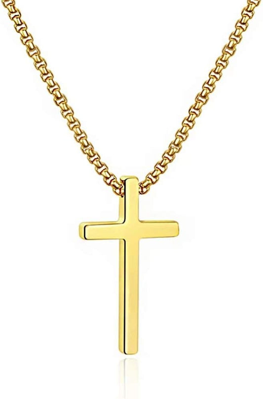 Cross Necklace For Men, Silver Black Gold Plain Cross Pendant With Adjustable Box Chain 16-30 Inch