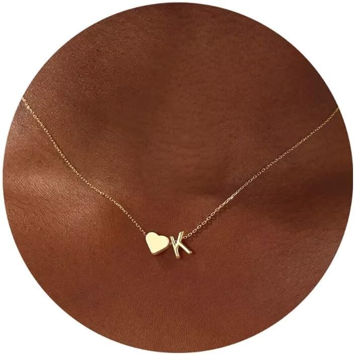 Initial Necklace - 18K Gold Plated Heart Pendant with A-Z Letters, Dainty Birthday Gift for Women and Teen Girls