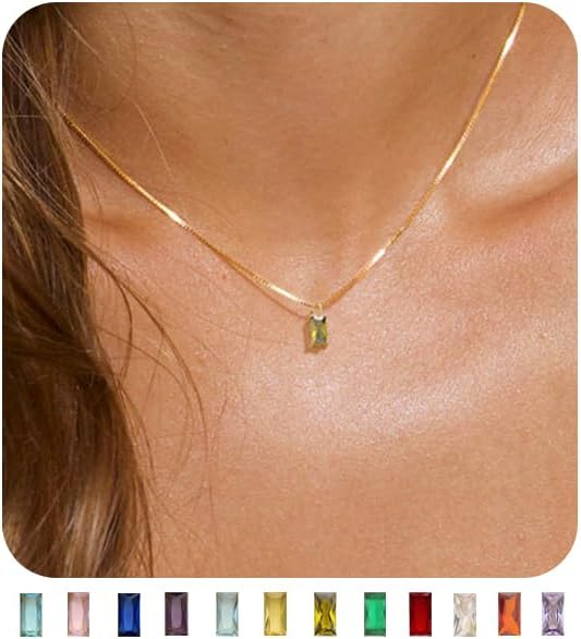 Emerald Birthstone Necklace, 14K Gold Plated Dainty Pendant for Women & Mothers, Green Cubic Zirconia Birthday Gift Jewelry