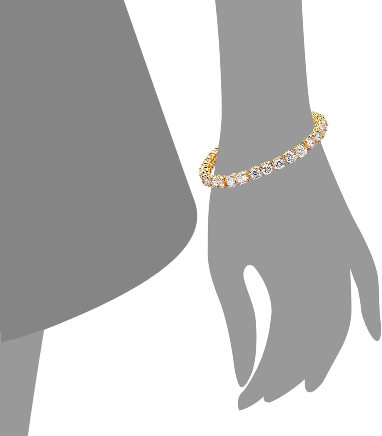 Eternity Bracelet Blue Cubic Zirconia, Sapphire Bracelet, 18K Gold Plated Hypoallergenic Bracelets -7.48inch/190mm