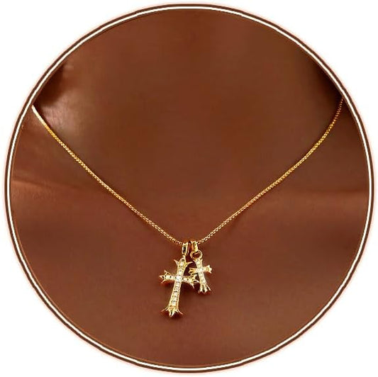Cross Necklace - 18K Gold/Silver Plated With Cubic Zirconia, Simple Layered Design Dainty Religious Jewelry Gift For Women