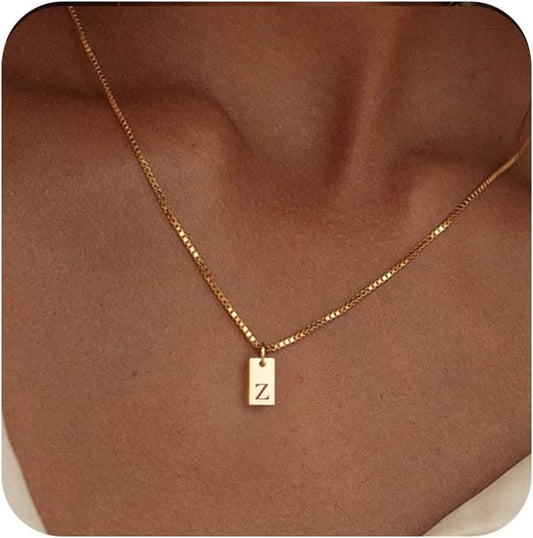 Personalized Initial Necklace: 14K Gold Plated Dainty Letter Name Pendant for Women, Custom Tag Jewelry
