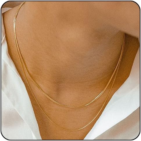 Waterproof Non-Tarnish Necklace Set, 18K Gold Plated Layered Dainty Chains, Stackable Jewelry Gift for Women