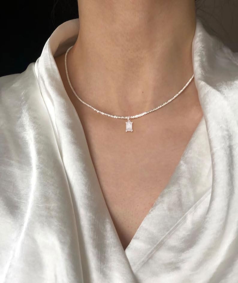 14K Gold/Silver Plated Necklace, Dainty CZ Cross Pendant with Herringbone & Figaro Chains, Sparkling Multi-Layer Jewelry Gift for Her