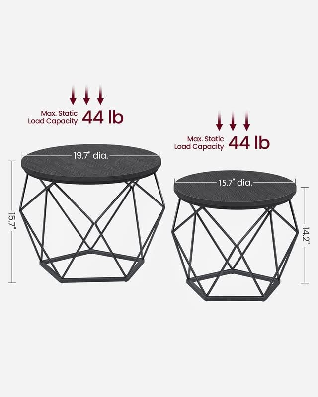 Small Coffee Table Set of 2, Round Coffee Table with Steel Frame, Side End Table for Living Room