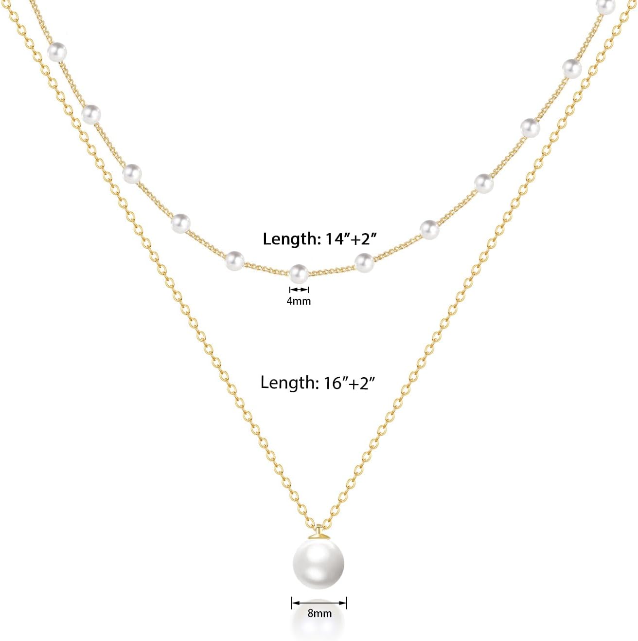 14K Gold Plated Pearl Necklace Set for Women - Dainty Layered Daisy Choker, Elegant Gift