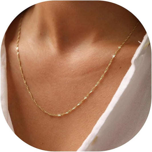 18K Gold Plated Chain | Adjustable Dainty Necklace (16-26") - Minimalist Everyday Jewelry Gift for Her