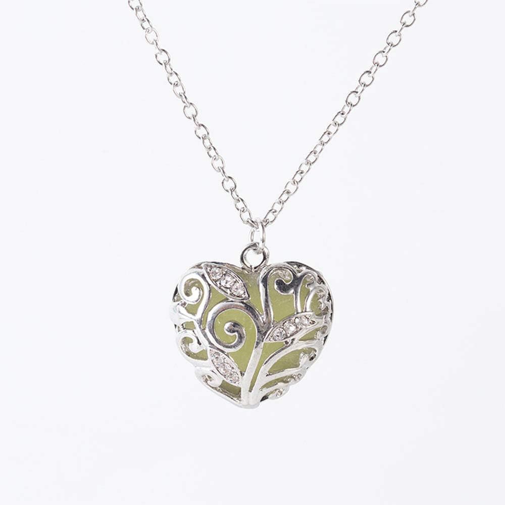 Glow in the Dark Heart Necklace - Luminous Halloween Jewelry with Fluorescent Stone