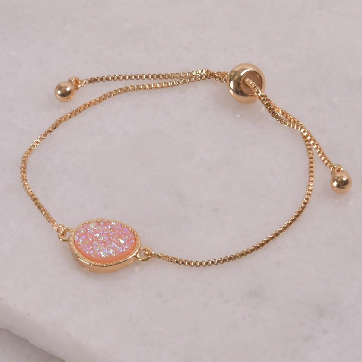 Humble Chic NY Simulated Druzy Chain Bracelet for Women - Boho Stackable Adjustable Bolo Slider Bracelet