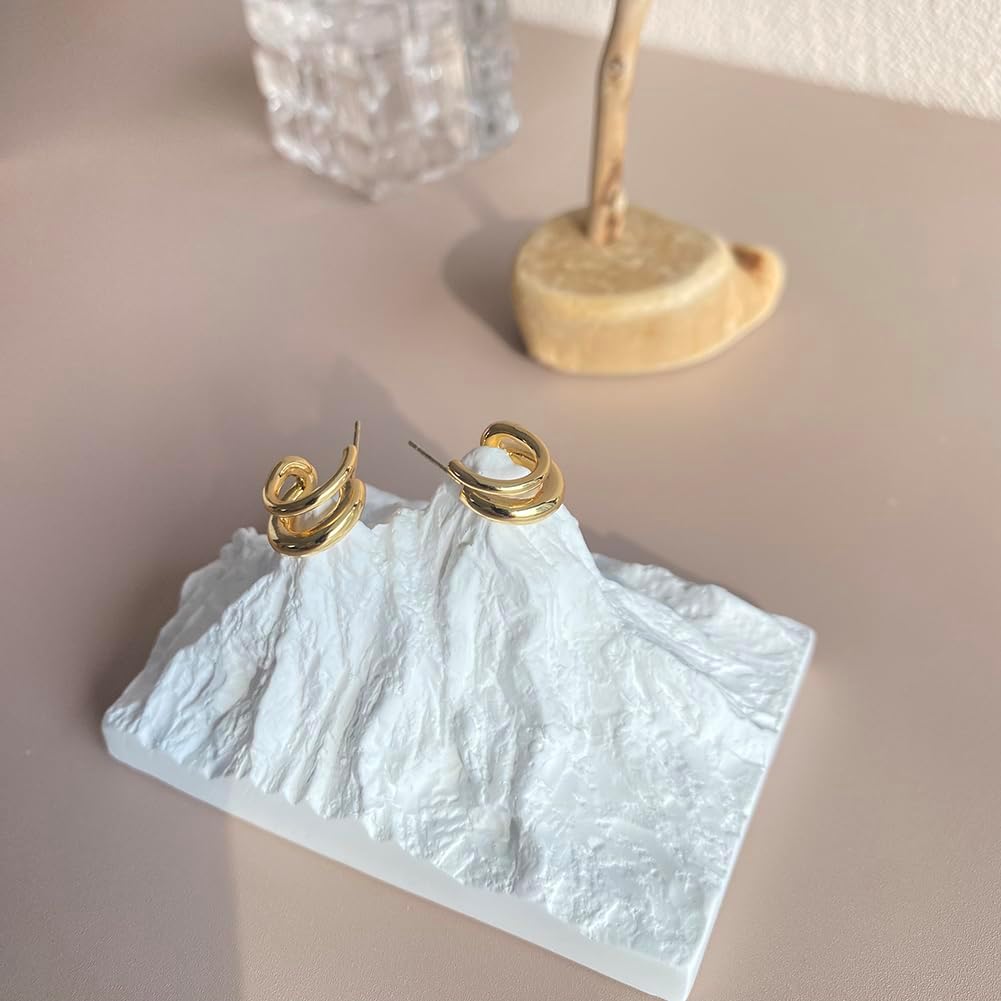 14K Gold Plated Triple Huggie Illusion Stud Earrings | Double Huggie Hoop Earrings for One Hole | Gold Hoop Earrings for Women